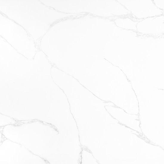Calacatta Sereno C028 quartz features soft grey veining on a luminous white base. Fabricated by MeVa Granite for luxury countertops in Greater Vancouver.